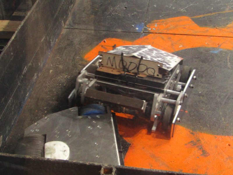 Cowbot in the combat arena at Robobrawl X facing an opponent.