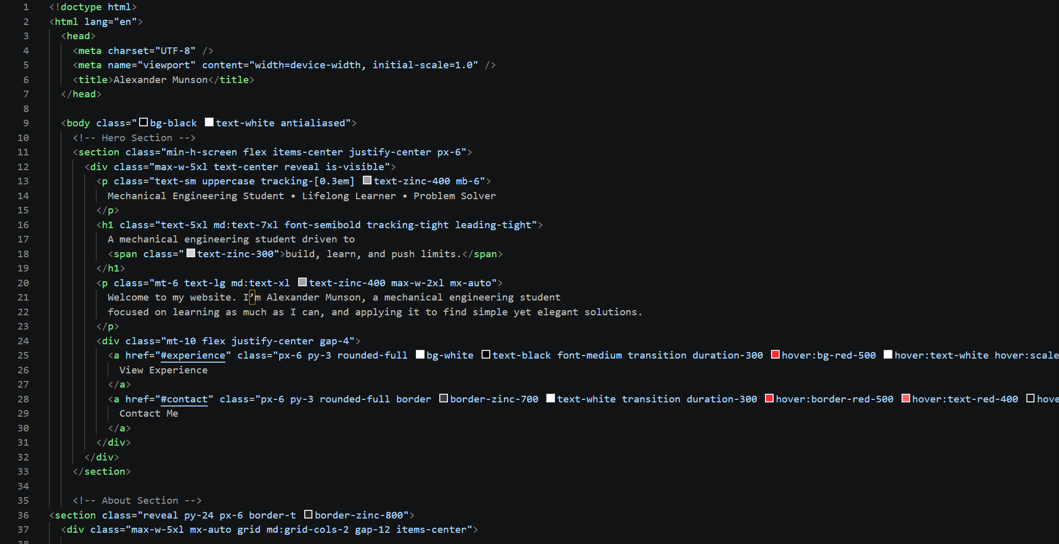 Portfolio website screenshot